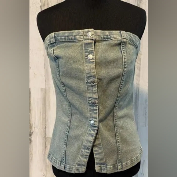 H&M denim bandeau/strapless top sz L BNWT - Picture 2 of 15